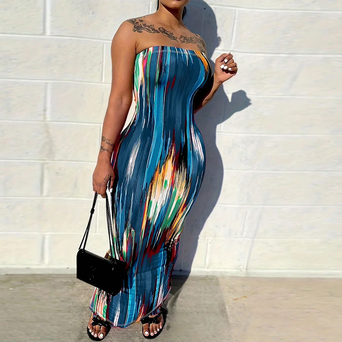 Lange Jurken Vrouwen Print Slim Fit Strapless Elegante Wrap Hip Jurk Schede Gesplitst Casual Mouwloze Vestidos Lady Backless 2025