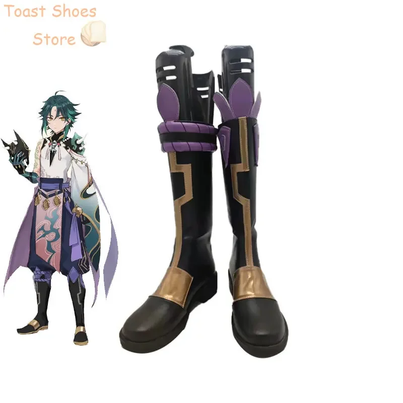 

Xiao обувь для косплея GenshinImpact обувь из искусственной кожи Хэллоуин карнавальные ботинки реквизит для косплея костюм реквизит