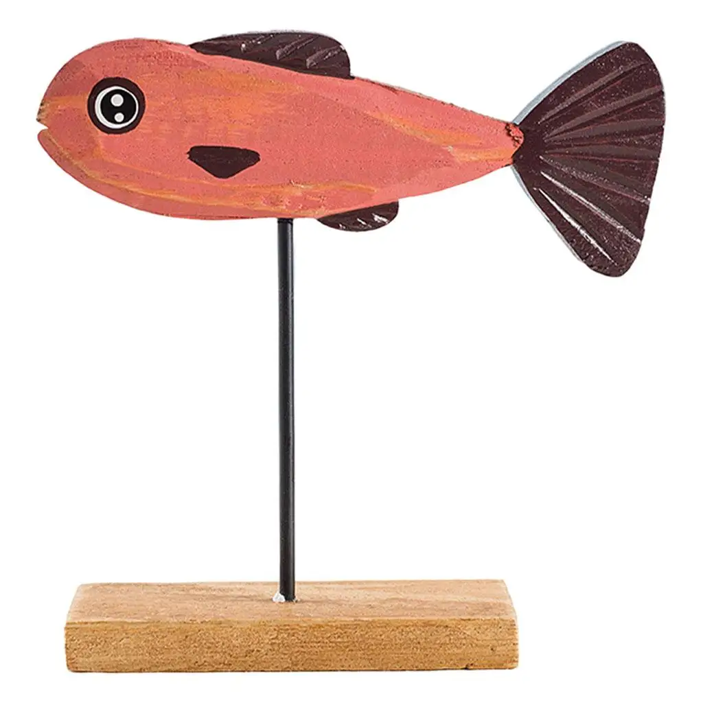 Fish Shape Wooden Decor for Home Desktop Nordic Design Ornament on Stand for Living Room Cabinet Festive Gift