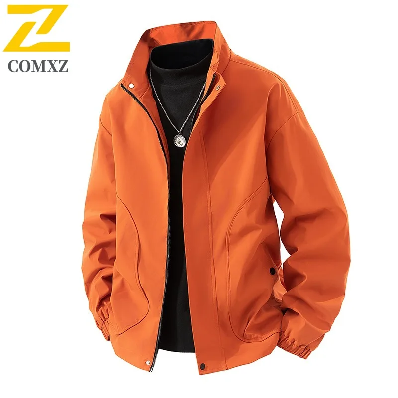 

COMXZ 2025 Men's Cotton Soft Breathable American Style Stand Collar Jacket Spring Autumn Casual Loose Fit Vintage Business Coat