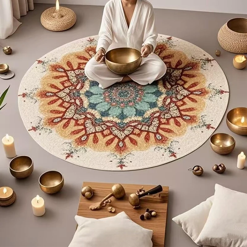 Prayer Carpet Non-slip Dirt-resistant Wear-resistant Floor Mat Mandala Style Round Bedroom Rug Living Room Home Decoration Mats