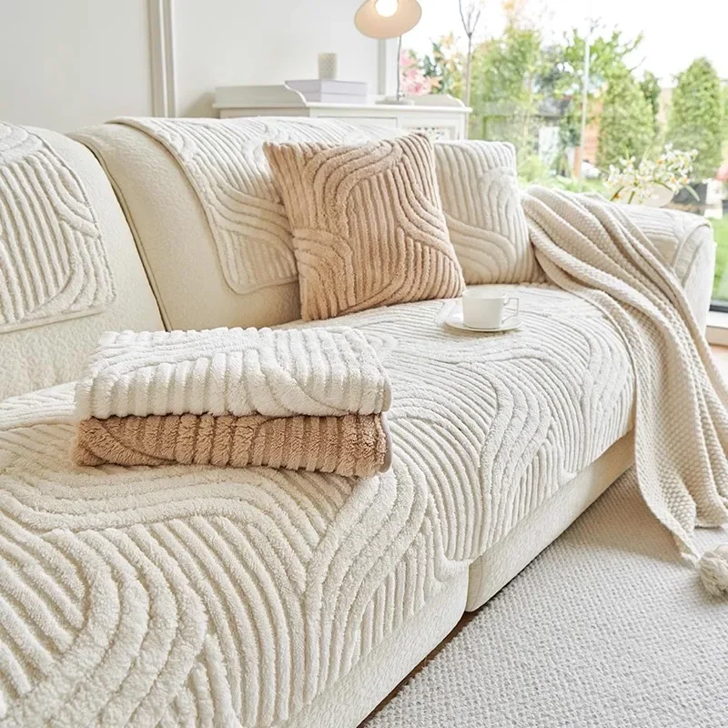 Thickened Plush Sofa Cushion Autumn and Winter New 2024 Cream Style Straight Row High-grade Non-slip Cushion Cover Cloth Towel