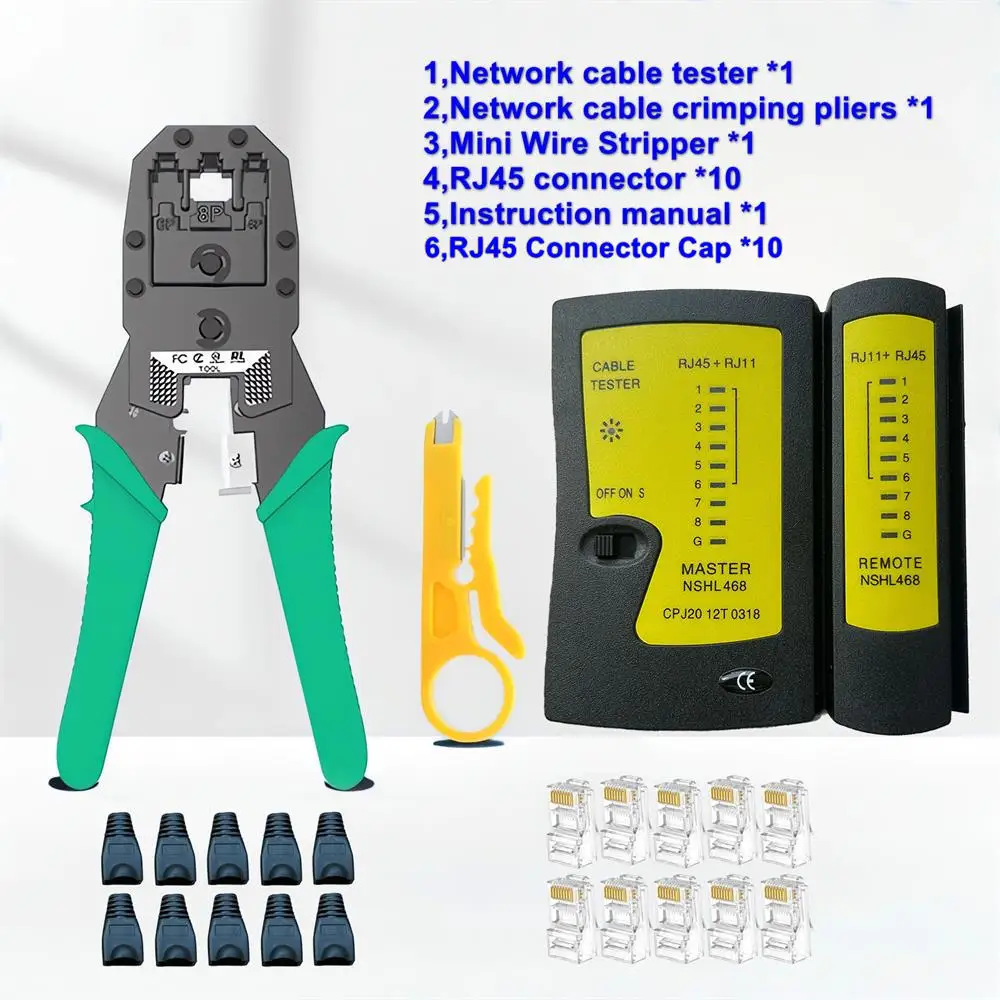 Kabel UTP Tester Tester kabli sieciowych RJ11/RJ45 i zestaw do zaciskania kabli sieciowych tester kabli sieciowych z funkcją wypalenia PoE