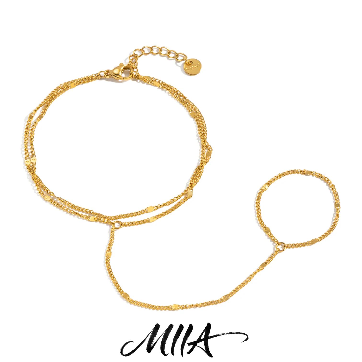 Miia 18K PVD Gold Plated Stainless Steel Double Chain Finger Bracelet for Women Summer Fashion Rust Proof Jewelry Wholesale