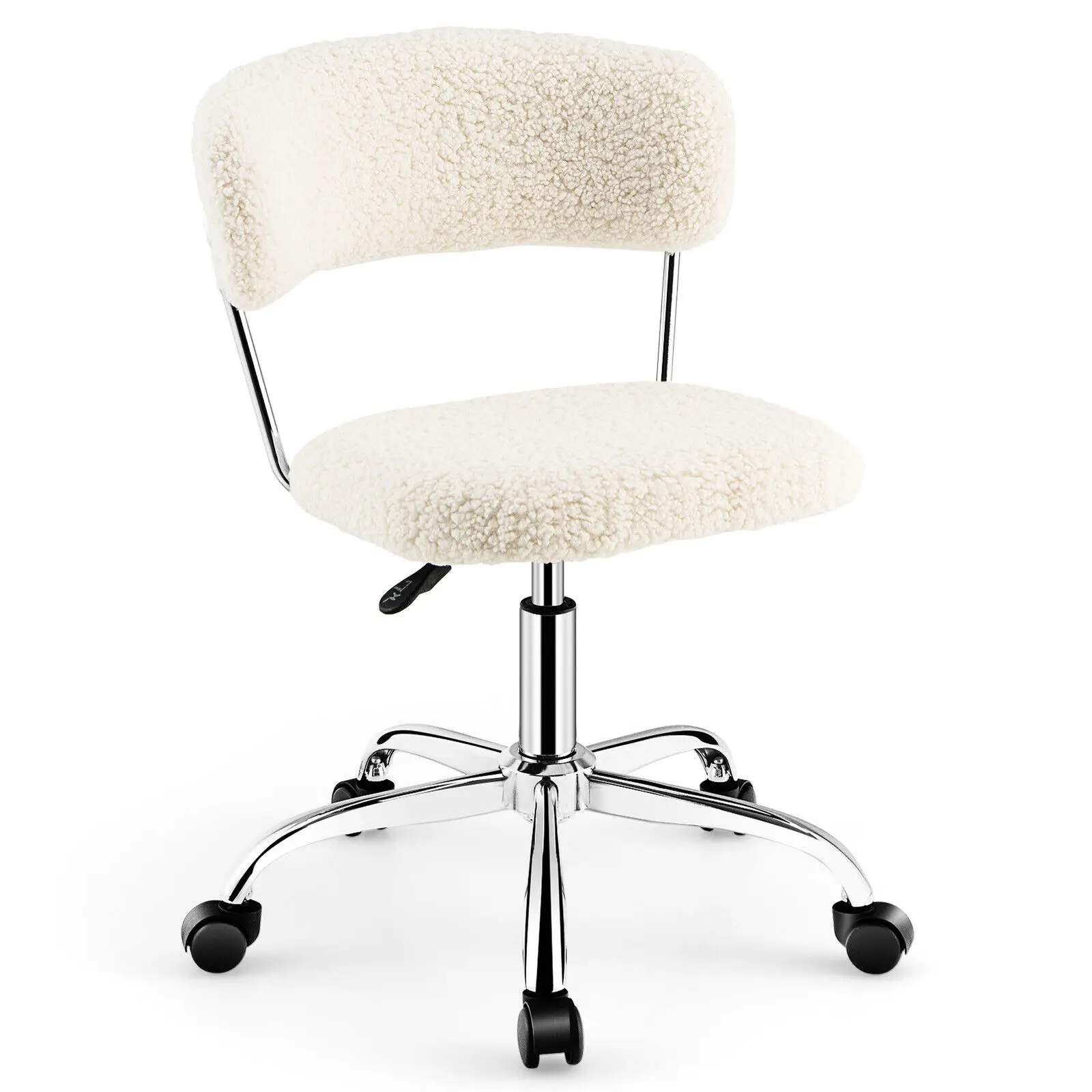 Costway Computer Desk Chair Adjustable Sherpa Office Chair Swivel Vanity Chair White