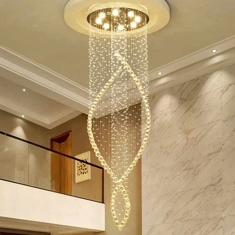 

Postmodern Crystal Long Chandelier Living Room Villa Hotel Grand Chandelier Creative Spiral Stairwell Duplex Stair Hanging Light