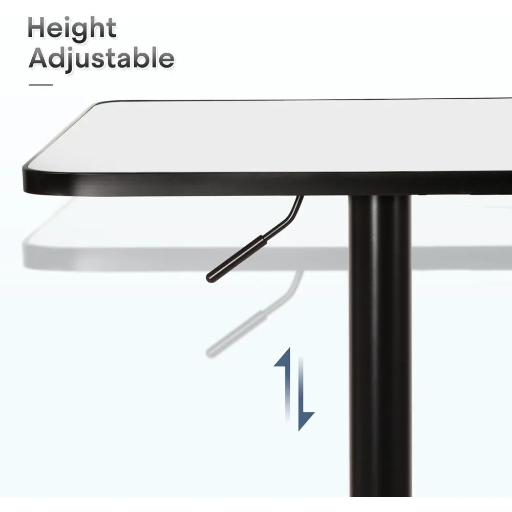 Bar Table Square Cocktail Table with Metal Base, Height Adjustable Bistro Table for Kitchen Island Bar Counter, White