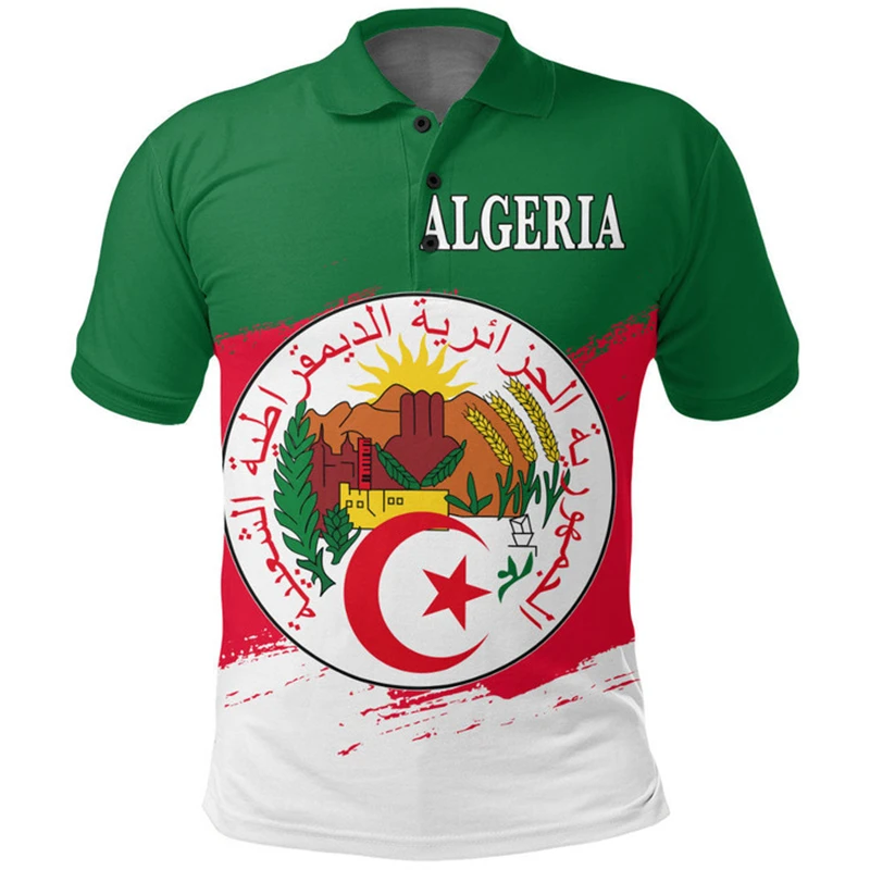 Algeria Flag Map 3D Printed Polo Shirts For Men Clothes Algerian DZ Boy Short Sleeve Fashion Coat Of Arms POLO Shirt Jersey Tops