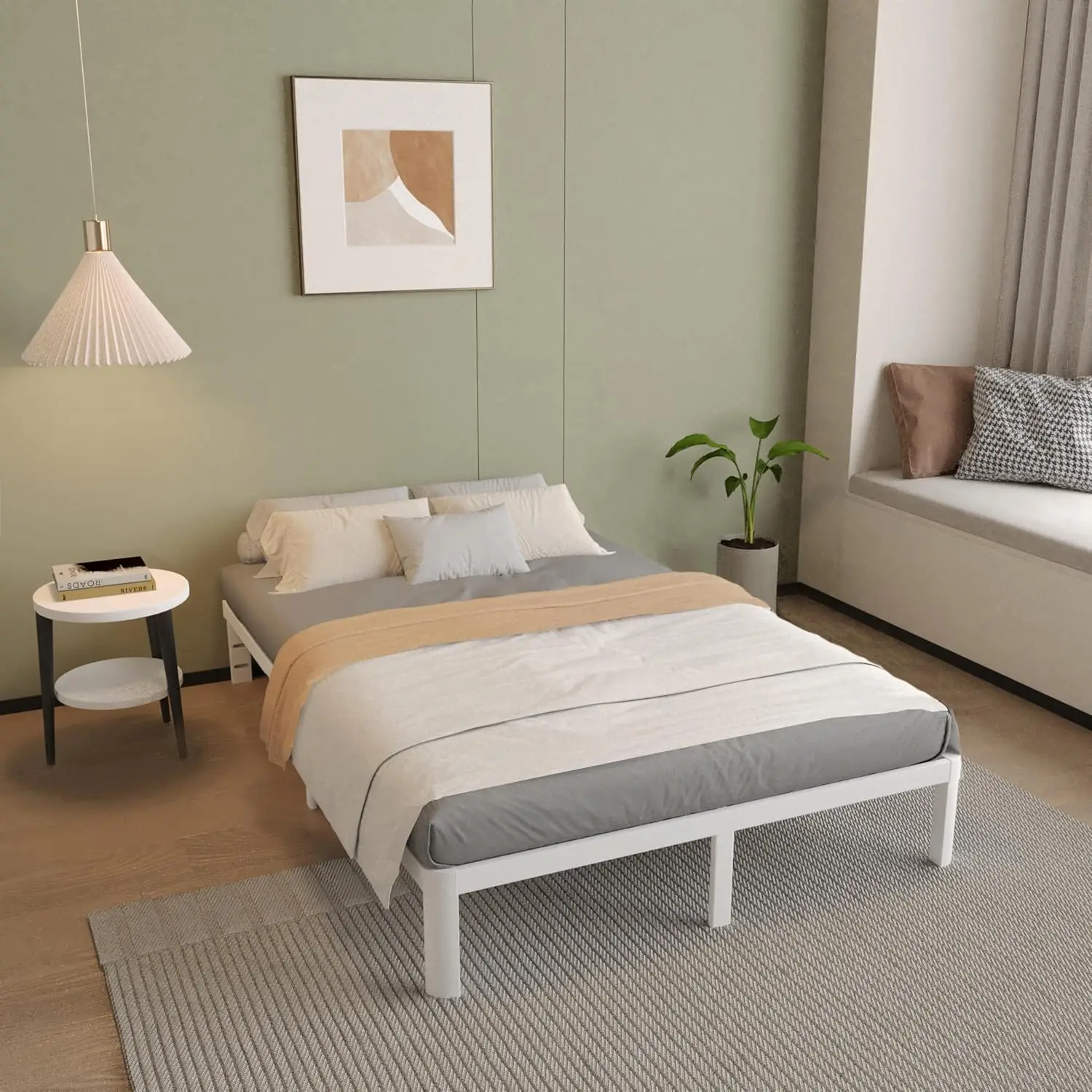 Itimidi White Full Size Bed Frame 12 Inch, Metal Platform Bed Frame Full No Box Spring Needed, Diy Headboard, Heavy Duty Steel