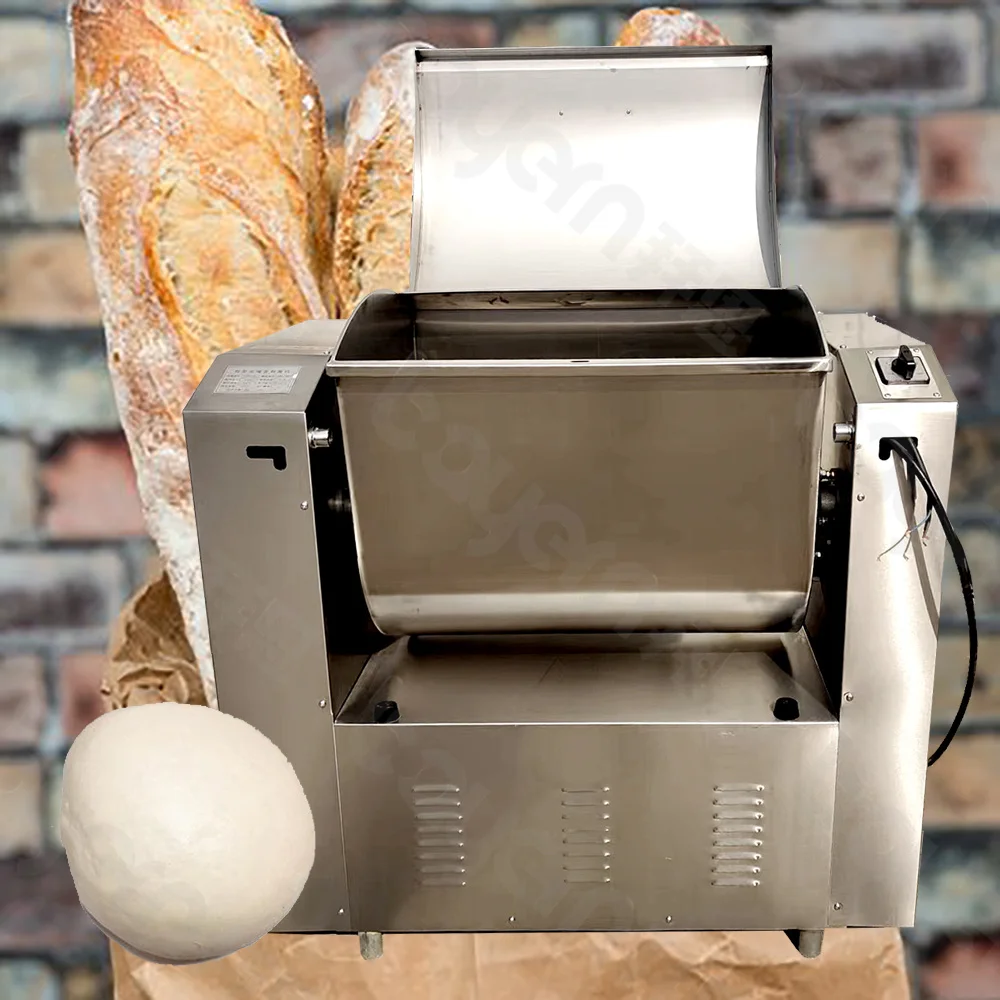 

Custom Commercial 15kg 25kg 50kg Self Tipping Stainless Steel Commercial Wheat Dough Mixer Machine for Bakery Bread Pizza