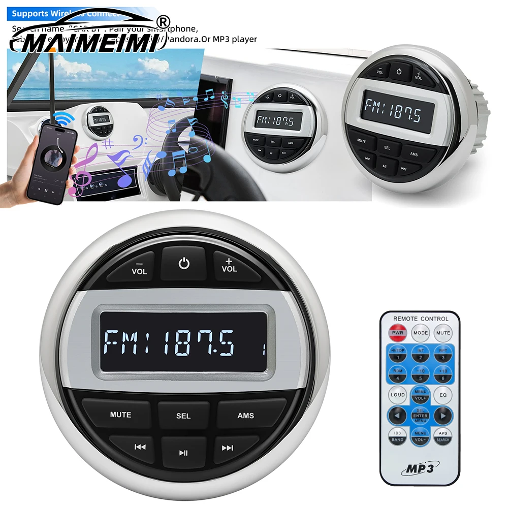 

Лодка Радио Медиаплеер Цифровая Морская Стерео Bluetooth-совместимый MP3 Водонепроницаемый FM AM Приемник для Урожайщиков ATV UTV SPA RZR