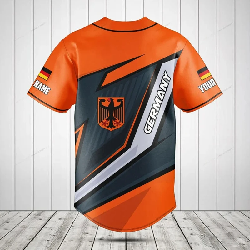 Personalized Germany Shield Graphic Button Shirt Summer Casual Boys Fashion Streetwear Baseball Team Jersey Short Sleeve Clothes