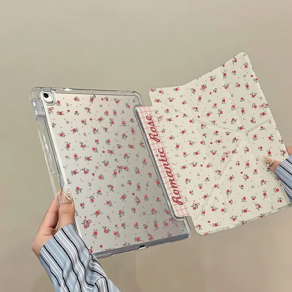 Y-Fold Edge High Clarity Tablet Case for Apple iPad Pro 11 2021/2022 mini 6 8.3 inches with Pencil Holder Vintage Romantic Style