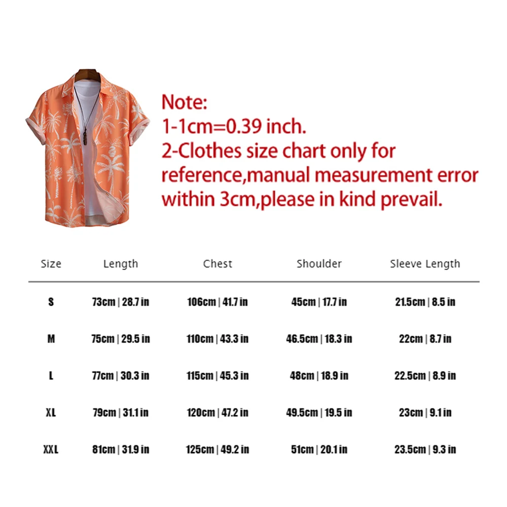 Men\'s Hawaiian Shirt Lapel Button Fashion Printing Short Sleeve Flower Shirt Retro Hong Kong Summer Holiday Beach Shirt Orange