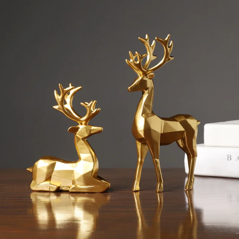 Nordic 2022 Golden Sika Deer Resin Handicraft Ornaments Home Decoration Animal Statue Wine Cabinet Decoration Office Accessories