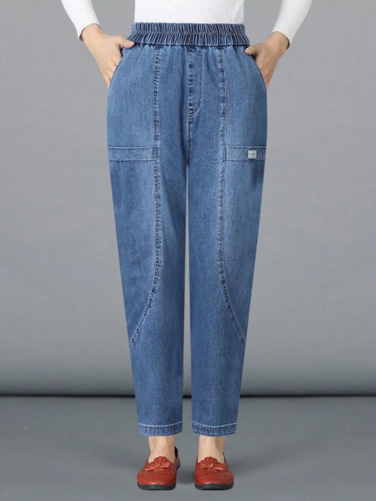 Fashionable Mom Jeans High Waist Slimming Casual Midlife Women's Straight Leg Jeans Spring Autumn Carrot Shape Nine Points Pants