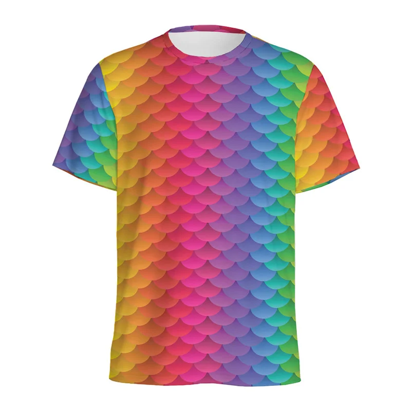 Colorful Fish Scales Pattern T-shirt For Men Summer Round Neck Short Sleeve 3d Printed Graphic Tees Women Streetwear T Shirts