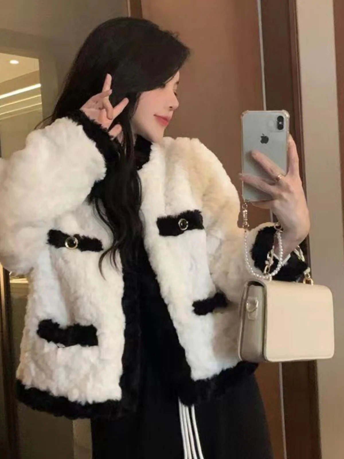 Abrigo de piel de cordero recortado para mujer, prendas de vestir exteriores de otoño e invierno, abrigo suave Sle ort coreano Sle suave para mujer de talla pequeña