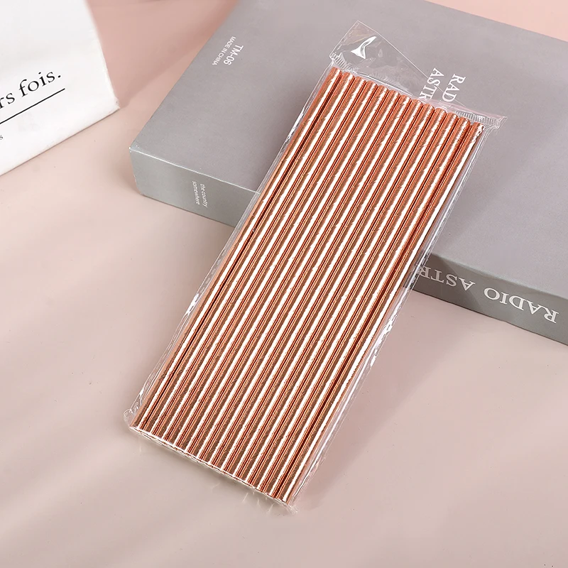 25Pcs Gold Paper Straws Disposable Biodegradable Strip Dot Design for Wedding Birthday Party Decorations