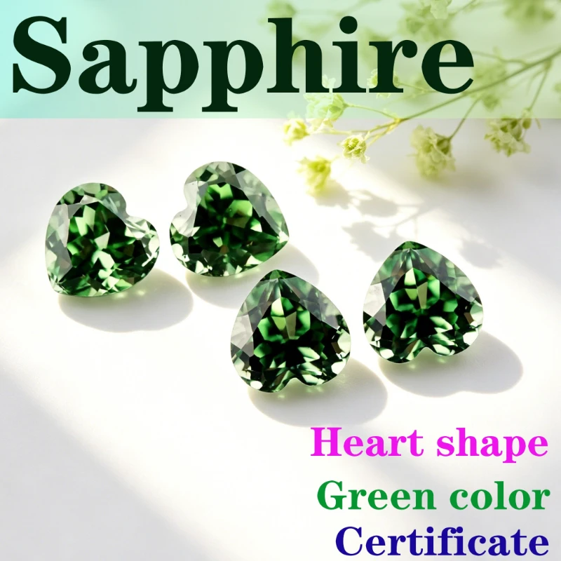 

Laboratory Production Sapphire Stone Heart Shape Green Color Certificate