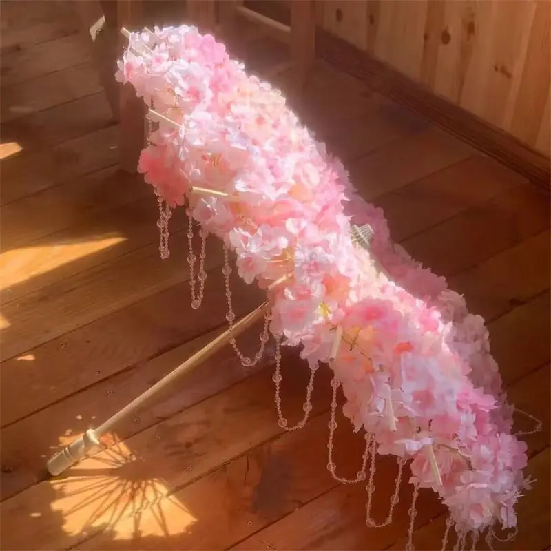 Vintage Hanfu Pink Flower Wedding Kids Beach Decor Summer Car Umbrella Shade Lolita Pink Purple Parasol Custom el principito