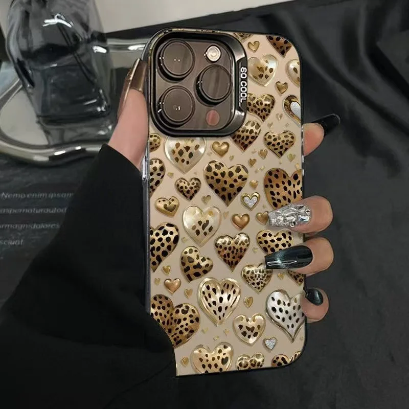 

Love Leopard Print Phone Case is suitable for iPhone 16 15 14 13 12 11 Pro/ Max/Plus Anti-Fingerprint Anti-Shock Rear Cover