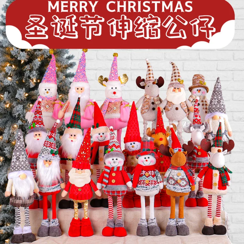 

2024 Christmas Standing Posture Telescopic Doll Cute Snowman Elk Window Display Room Decoration Ornament Children Birthday Gift