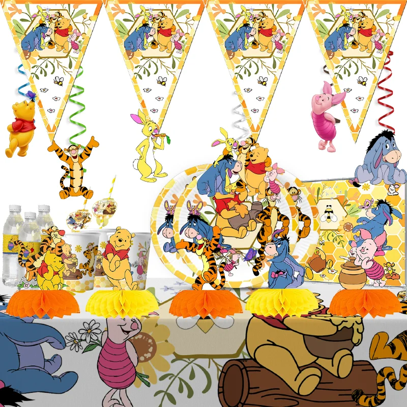 winnie the pooh cartoon theme cute party supplies decorations kids birthday disposable tableware plate tablecloth party theme