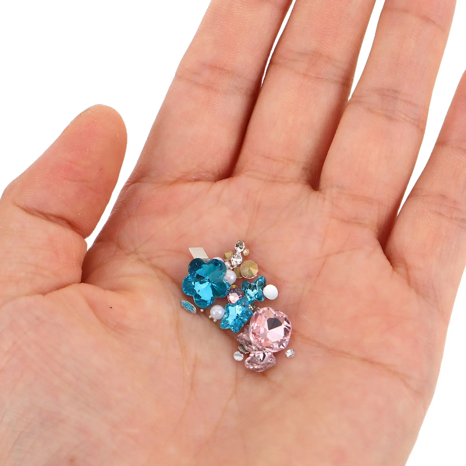 Flatback Resin Rhinestones 2 Sets Shiny 3D Nail Art Charms Soft Blue Butterfly Heart DIY Jewelry Decor