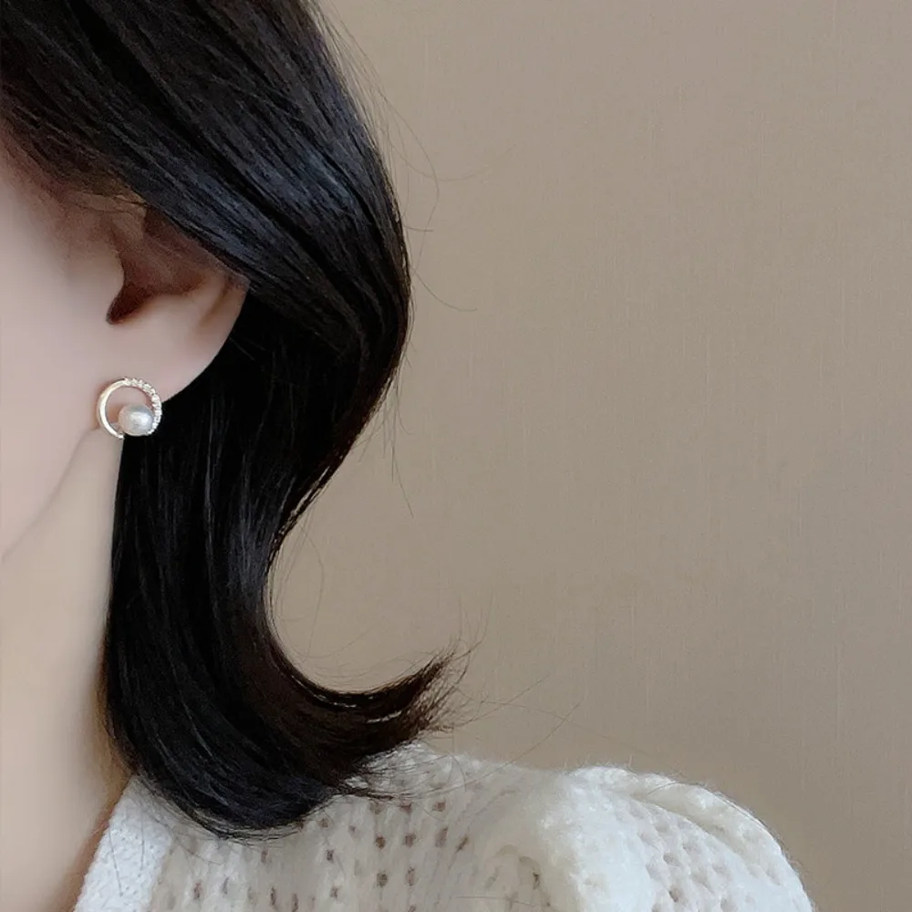 الكورية رائعة 925 فضة تألق مايكرو مطعمة الزركون قوس على شكل اللؤلؤ وأقراط للنساء العصرية مجوهرات Charm #2