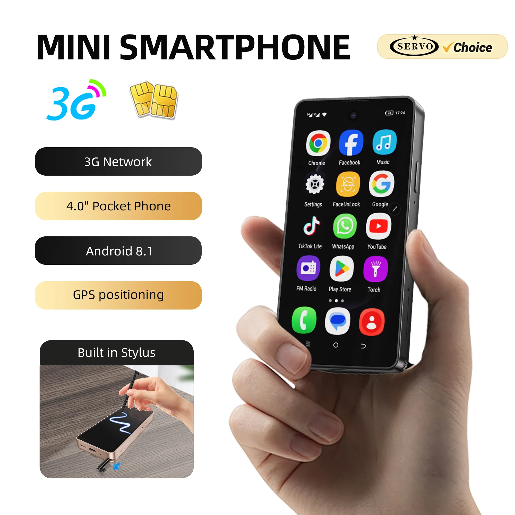SERVO S25 Ultra 4.0" Mini Android Smartphone With Stylus Pen 3G WCDMA Dual SIM Face Unlock GPS WiFi Bluetooth Small Mobile Phone