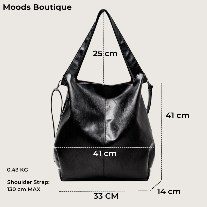 Moods Oversized Black Shoulder Bags For Women Luxury Soft Leather Large Capacity Shopper Totes Dual-strap Big Crossbody Bag 2023