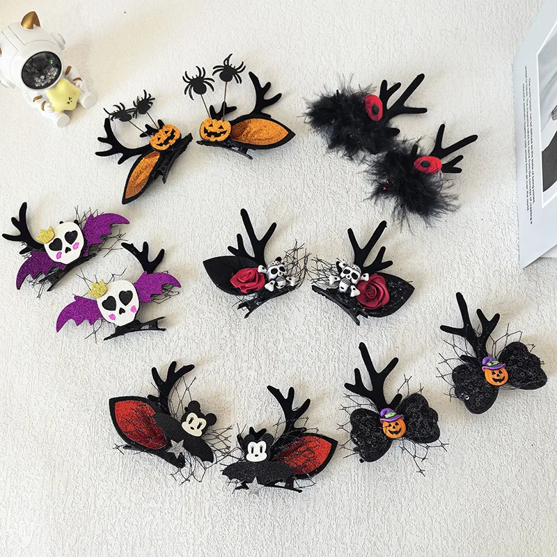 

Halloween New Women's Hair Accessories Pumpkin Hair Clip Performance Prop Bat Spider Skull Headpiece Witch Hair Clip Party