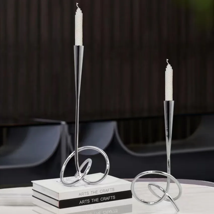 Metal Candle Holder Abstract Geometric Wire Candlestick Wedding Dining Table Center Home Decoration Ornaments Gifts Gold Silver