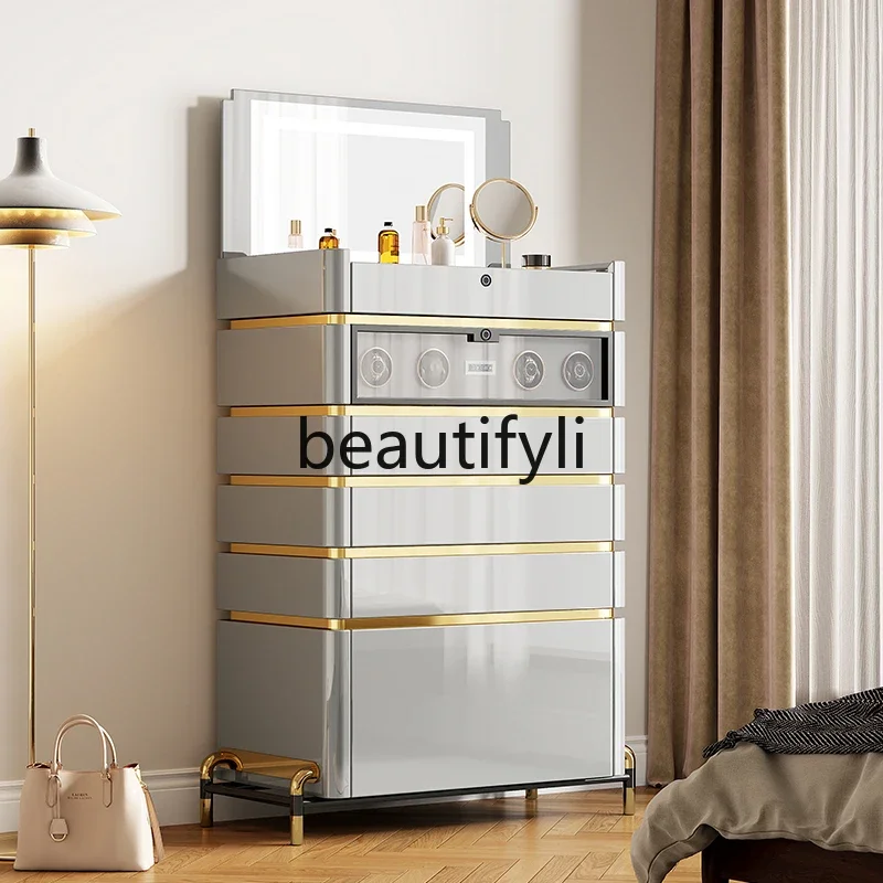 

ss CLight luxury solid wood floor-to-ceiling jewelry cabinet Simple jewelry storage cabinet Smart mirror fingerprint lock cabine