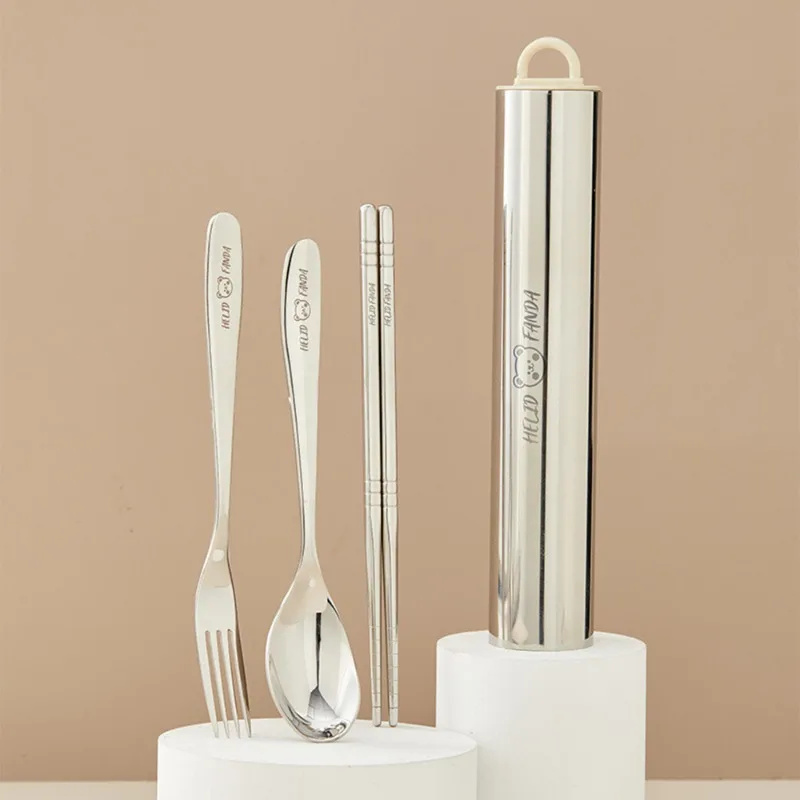 

304 Stainless Steel Portable Cutlery Set, Fork Spoon Chopsticks Tableware with Pull-out Storage Case for Camping Travel School