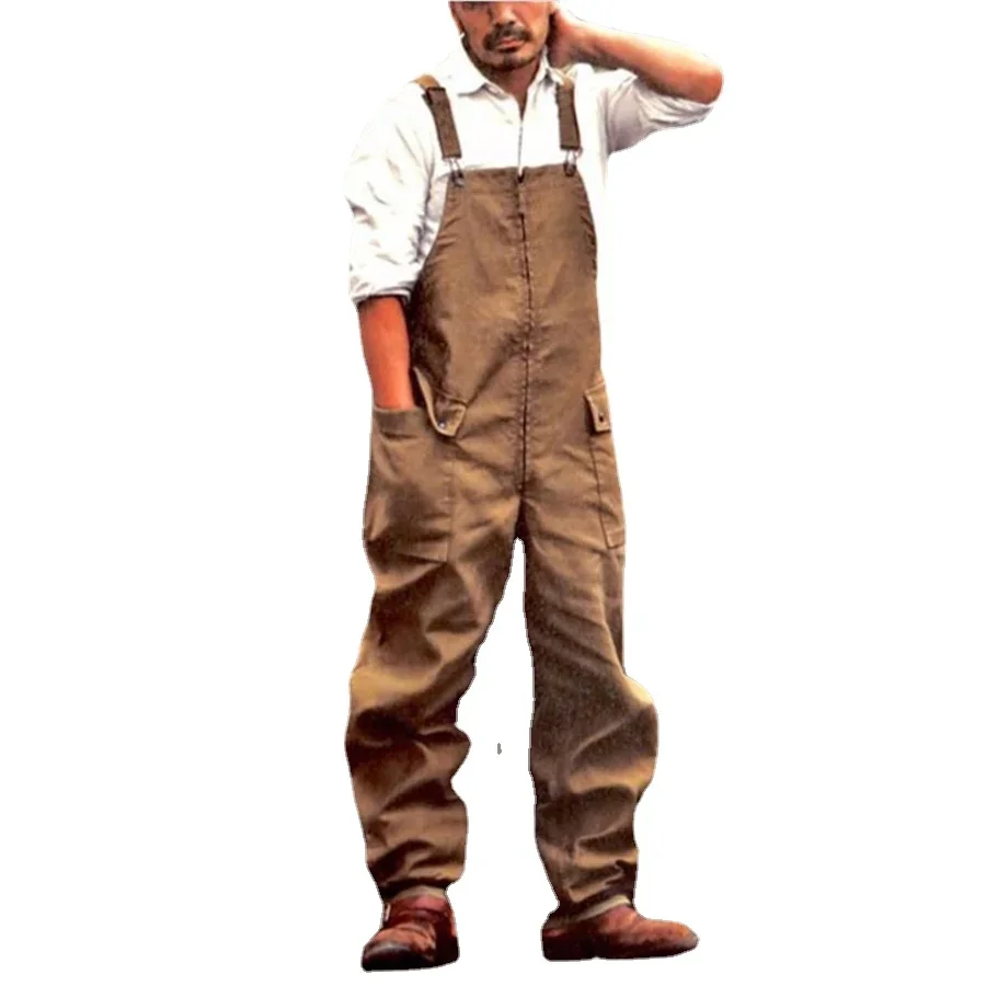 2024 New Men's Jumpsuit Plus Size Streetwear Solid Color Overalls Pockets Loose Suspenders Baggy Work Wear Cargo Pants Men