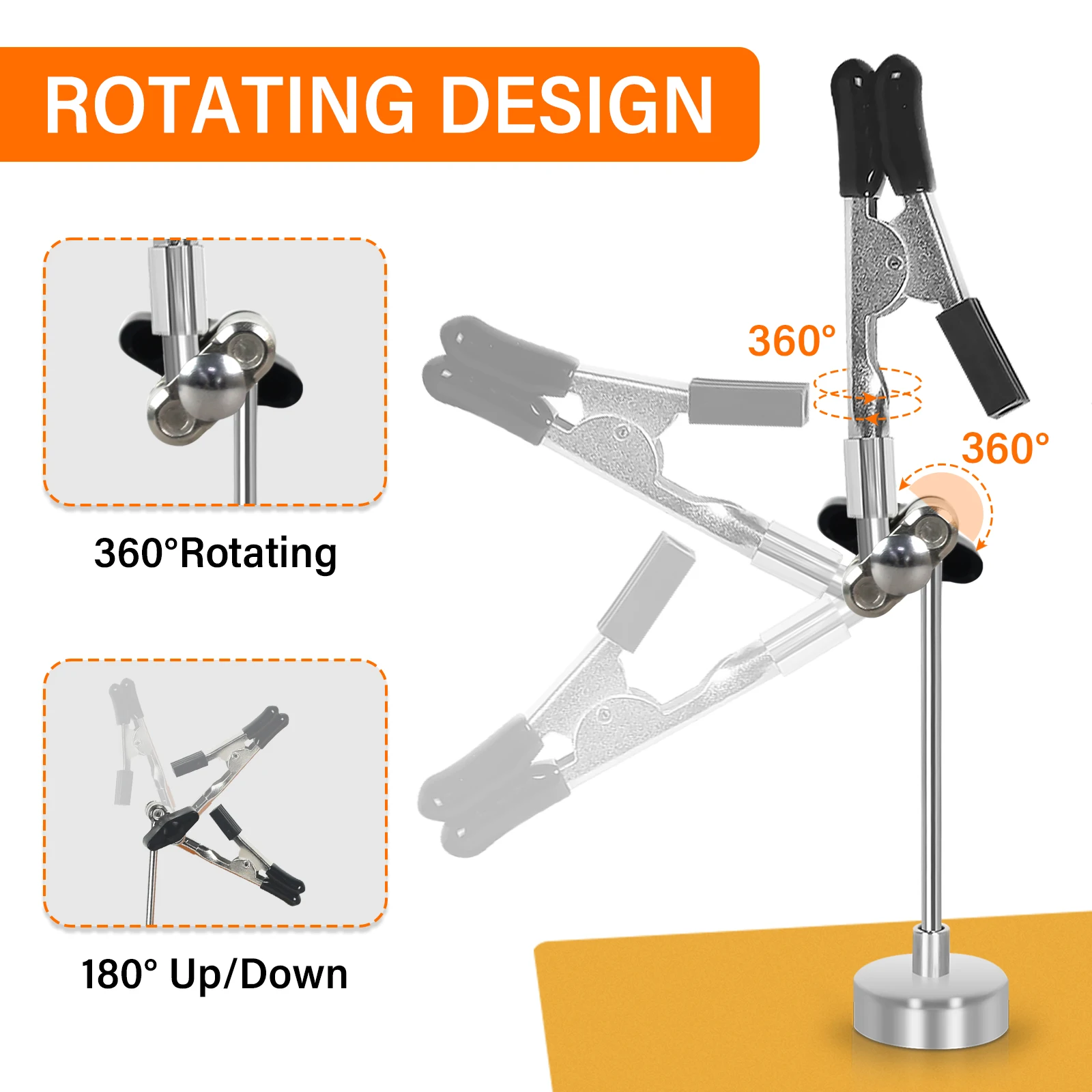 Foldable Welding Stand, Metal Magnetic Welding Positioner 360-Degree Rotating Alligator Clip Soldering Tool Support, PCB Fixture