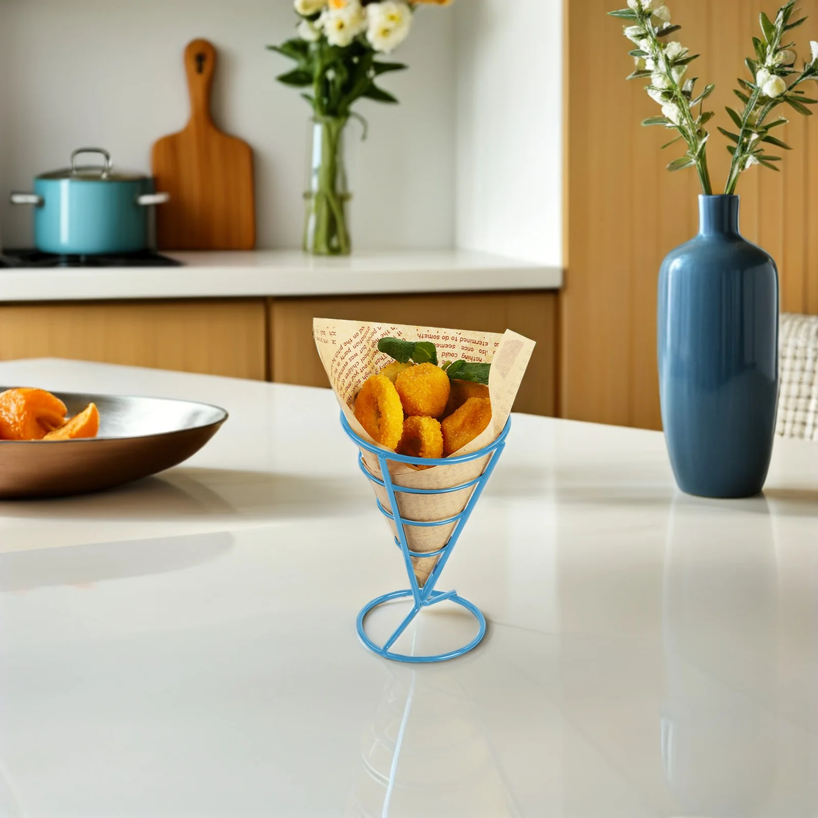

Stainless Steel Creative French Fries Holder Cone-Shaped Fry Rack for Restaurant Kitchen Utensil Holder Wire Basket Serving