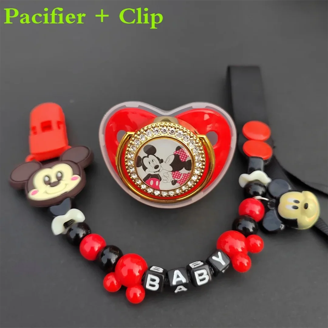 

Bling Baby Pacifier Baby 0-18 months Mickey Mouse teether Personalized bead chain Name Alphabet Baby Cartoon Animal Pacifier