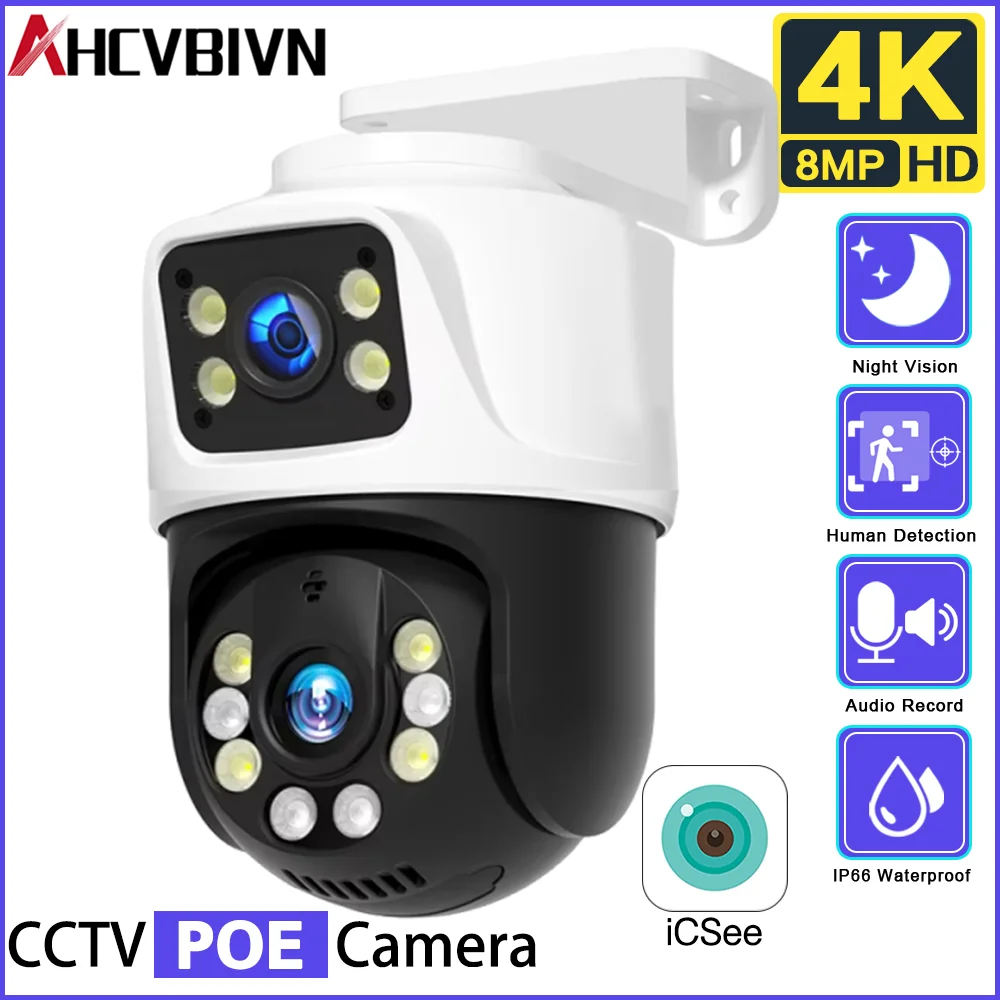 Outdoor 8MP POE PTZ Security Camera Dual Lens Dual Screen Human Detection Night Vision HD WiFi CCTV Home Yard Surveillance Cam