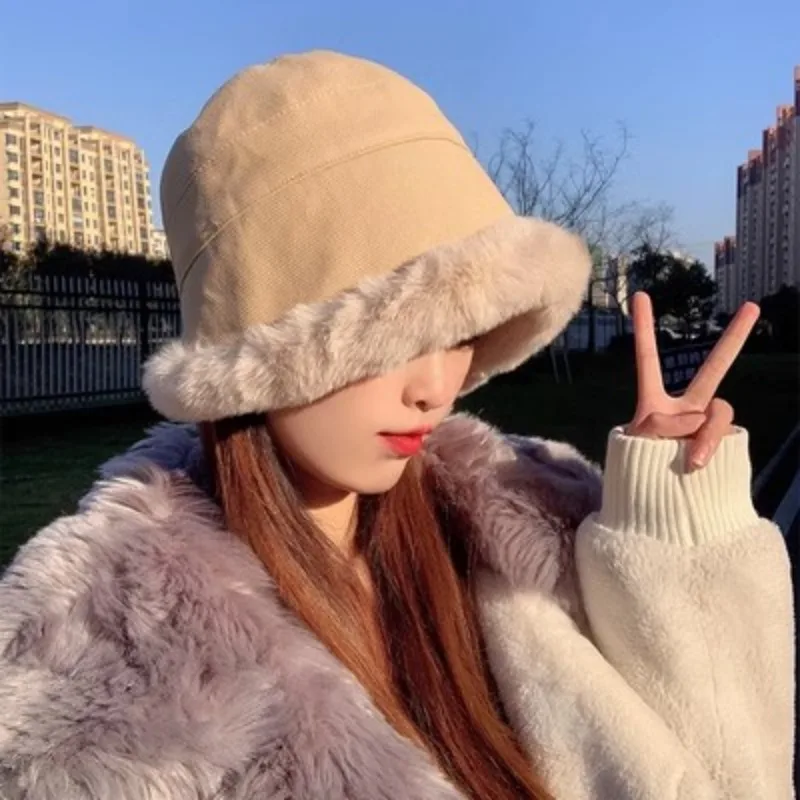 

Lamb Thickened Fluff Curled Basin Bucket Hat Furry Plush Velvet Warm Plush Fisherman Cap Popular Fashion Versatile Foreign Style