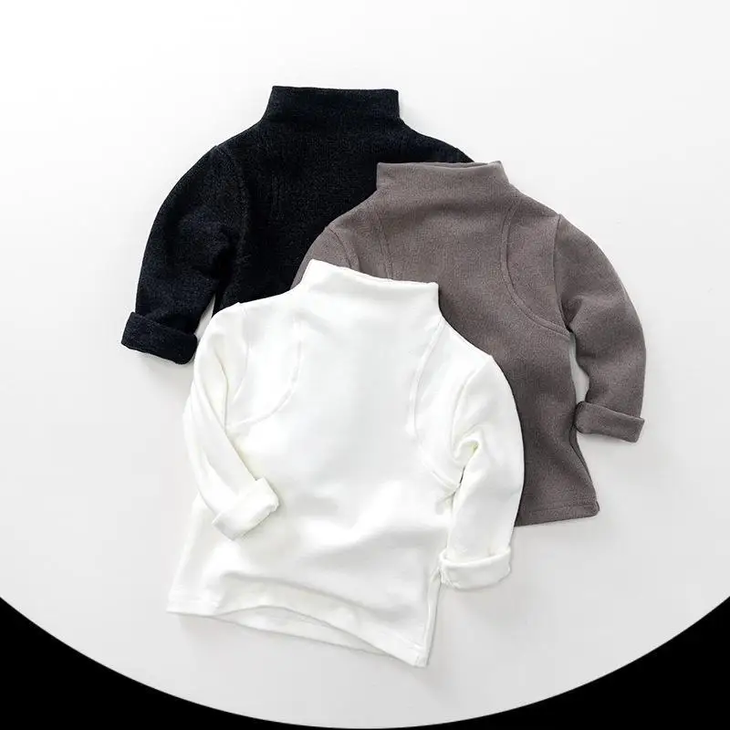 

2025 Winter New Children Long Sleeve T Shirts Boys Girls Thick Warm Shirts Baby Cotton Tee Kids Mock Neck Tops Toddler Clothes