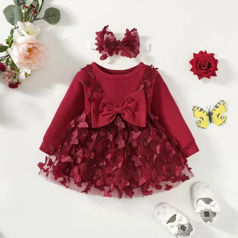 New Kids Dresses for Girls Spring Autumn Girl Dress Child Baby Sweet Princess Dress Infant Fashion Girl Mesh Butterfly Dress