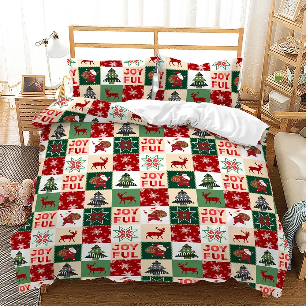 Christmas Duvet Cover Set Skating Happy Snowman Xmas Tree Cheerful Ornate Snowflakes Decorative Bedding Set with Pillow Shams