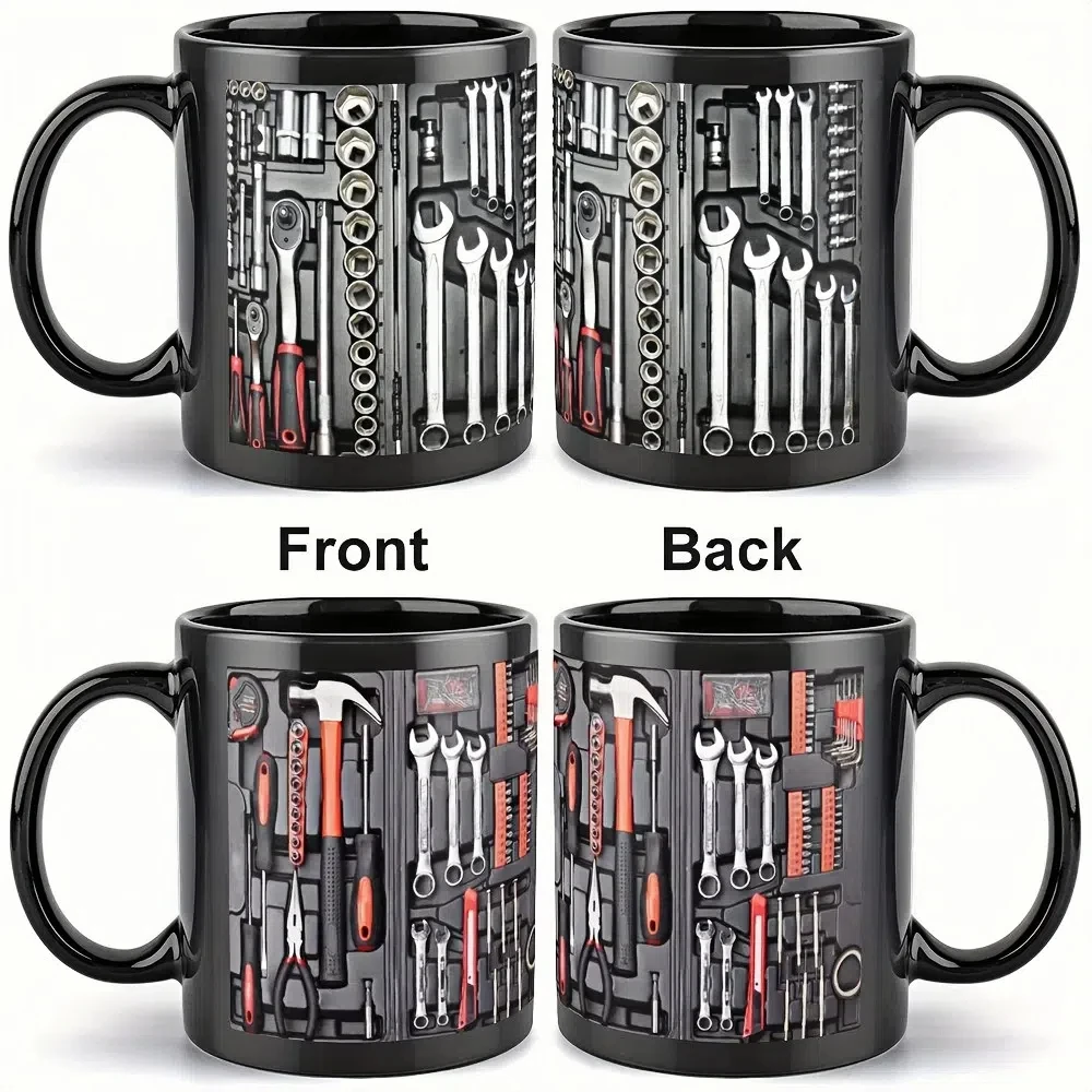 Funny 325ml Coffee Mug Toolbox Design Wrench Pattern Mechanic Water Cup Sturdy Ceramic Mechanic Mug Auto/Car Mechanic Gift
