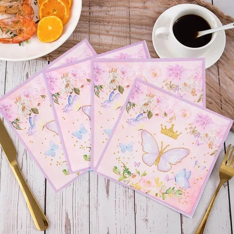 20 Pcs Butterfly Napkins Paper Pink Party Paper Disposable Colorful Garden  Hand Towels for Wedding Birthday Party Supplies