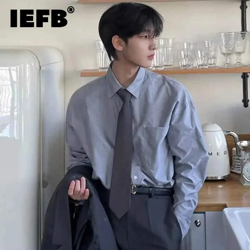 IEFB Korean Style Men\'s Shirts Turn-down Collar Long Sleeve Single Breasted Solid Color Male Clothing New Summer 2024 9C4616