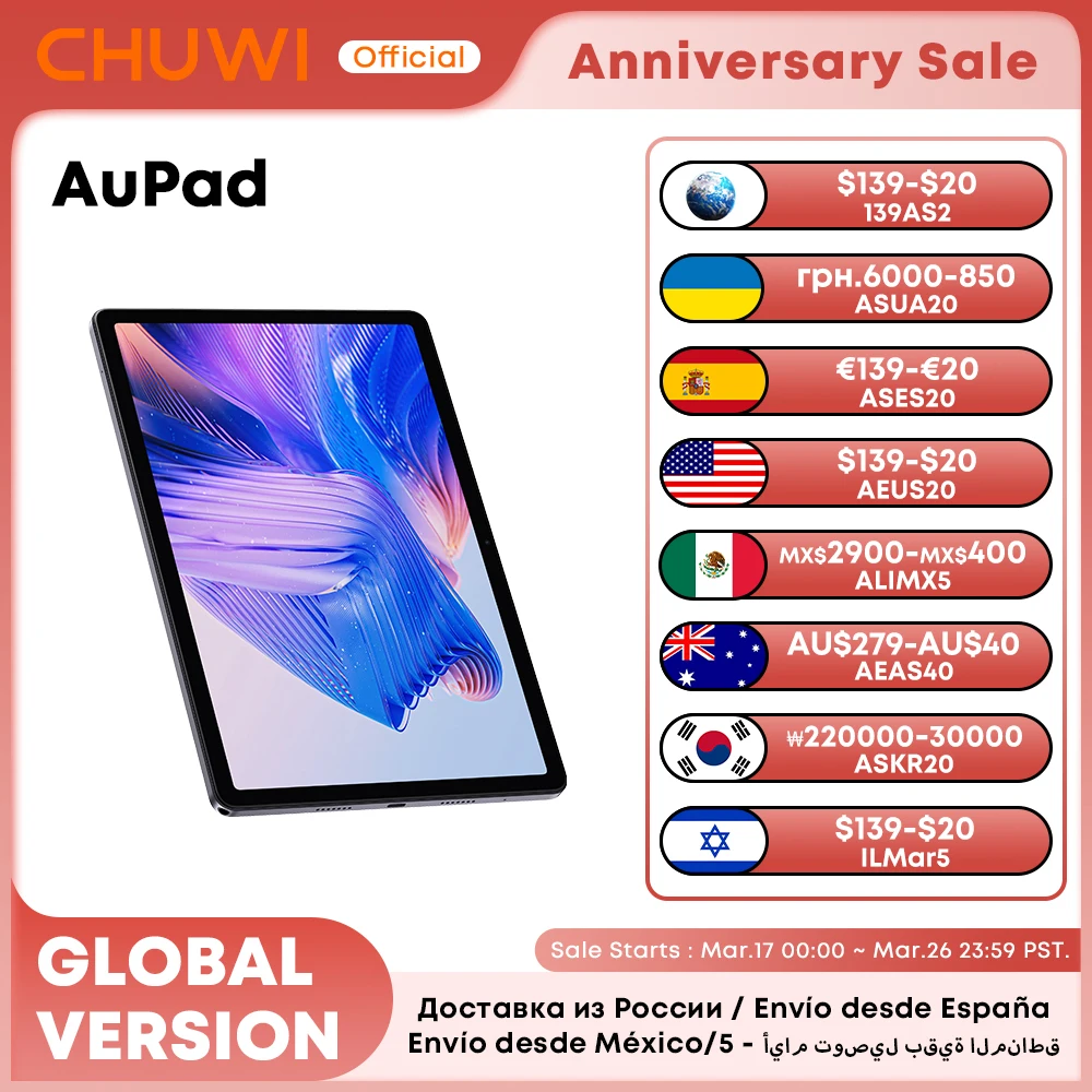 CHUWI AuPad 태블릿 PC, 스냅드래곤 685, 옥타코어, 10.95 인치 FHD 스크린, 8GB DDR4, 128GB ROM, 4G LTE, GPS, 안드로이드 14, Widevine L1