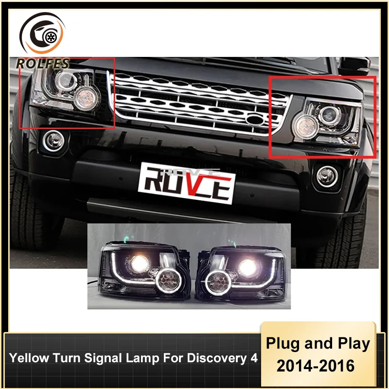 

ROLFES LED Headlight Car Daytime Running Light With Yellow Turn Signal Lamp For Land Rover Discovery 4 2014-2016 Accessories